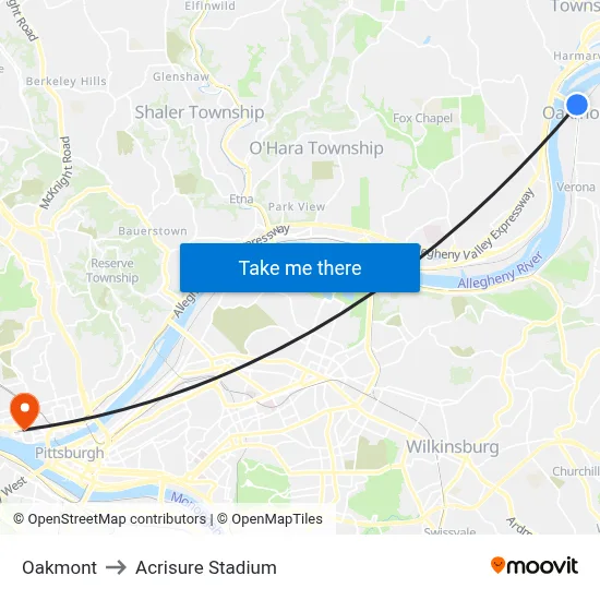 Oakmont to Acrisure Stadium map