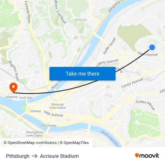 Pittsburgh to Acrisure Stadium map