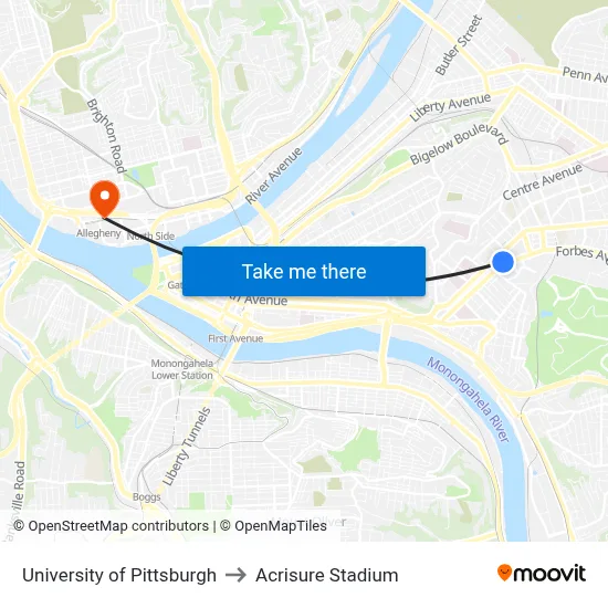 University of Pittsburgh to Acrisure Stadium map