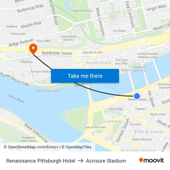 Renaissance Pittsburgh Hotel to Acrisure Stadium map