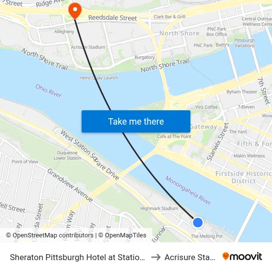 Sheraton Pittsburgh Hotel at Station Square to Acrisure Stadium map