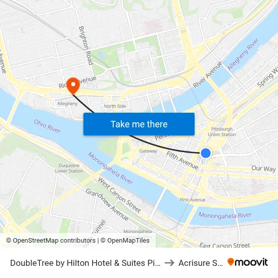 DoubleTree by Hilton Hotel & Suites Pittsburgh Downtown to Acrisure Stadium map