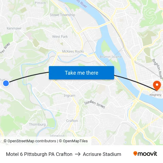 Motel 6 Pittsburgh PA Crafton to Acrisure Stadium map