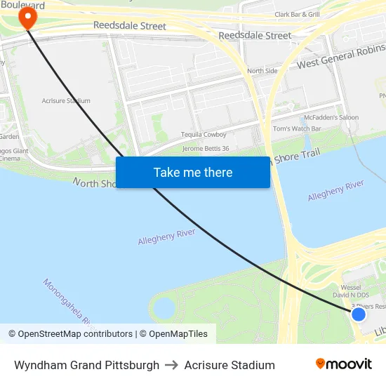 Wyndham Grand Pittsburgh to Acrisure Stadium map