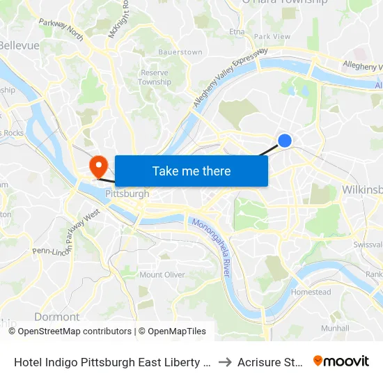 Hotel Indigo Pittsburgh East Liberty an IHG Hotel to Acrisure Stadium map