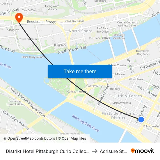 Distrikt Hotel Pittsburgh Curio Collection by Hilton to Acrisure Stadium map
