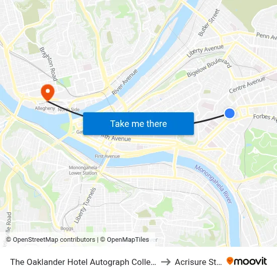 The Oaklander Hotel Autograph Collection Pittsburgh to Acrisure Stadium map