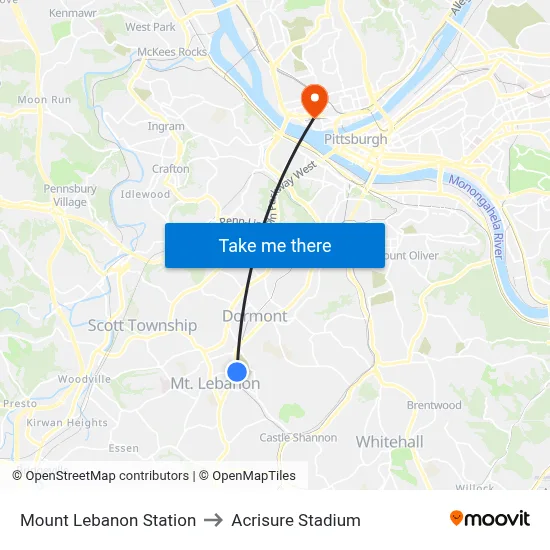 Mount Lebanon Station to Acrisure Stadium map