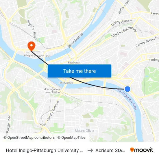 Hotel Indigo-Pittsburgh University Oakland to Acrisure Stadium map
