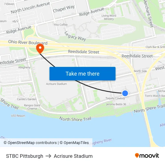 STBC Pittsburgh to Acrisure Stadium map