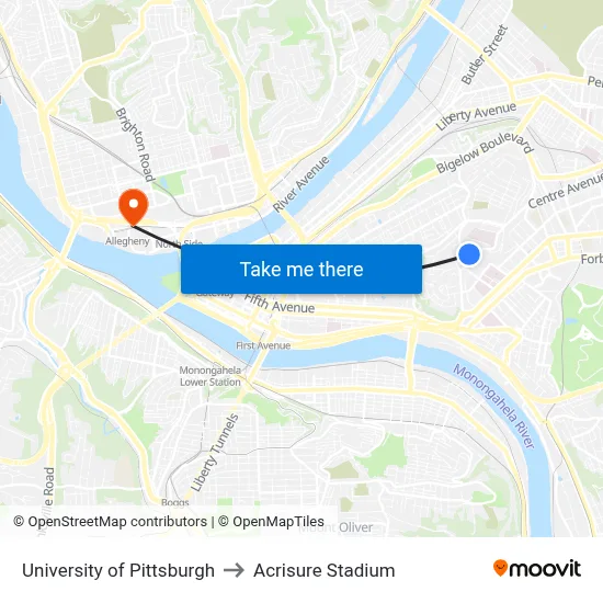 University of Pittsburgh to Acrisure Stadium map