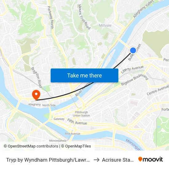 Tryp by Wyndham Pittsburgh/Lawrenceville to Acrisure Stadium map