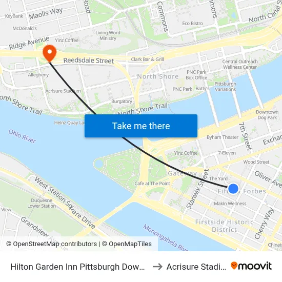 Hilton Garden Inn Pittsburgh Downtown to Acrisure Stadium map
