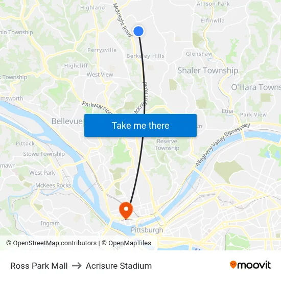 Ross Park Mall to Acrisure Stadium map