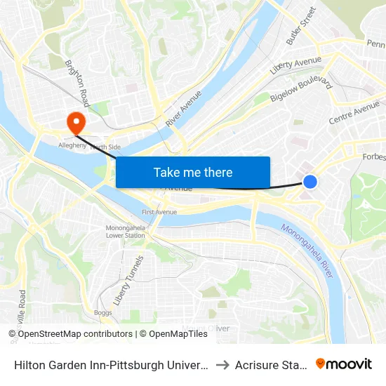 Hilton Garden Inn-Pittsburgh University Place to Acrisure Stadium map