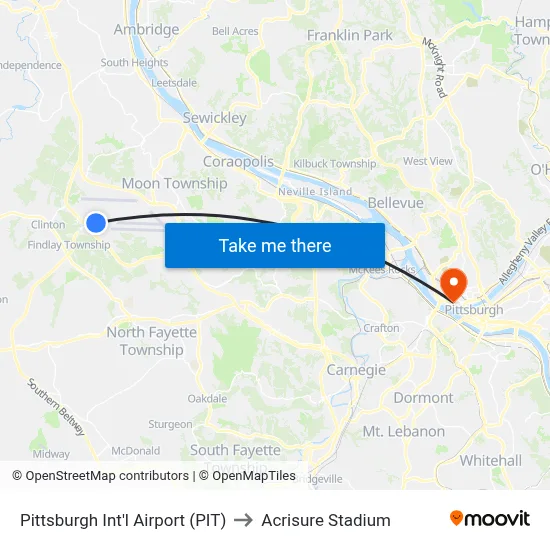 Pittsburgh Int'l Airport (PIT) to Acrisure Stadium map