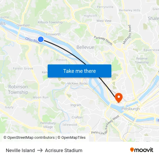 Neville Island to Acrisure Stadium map