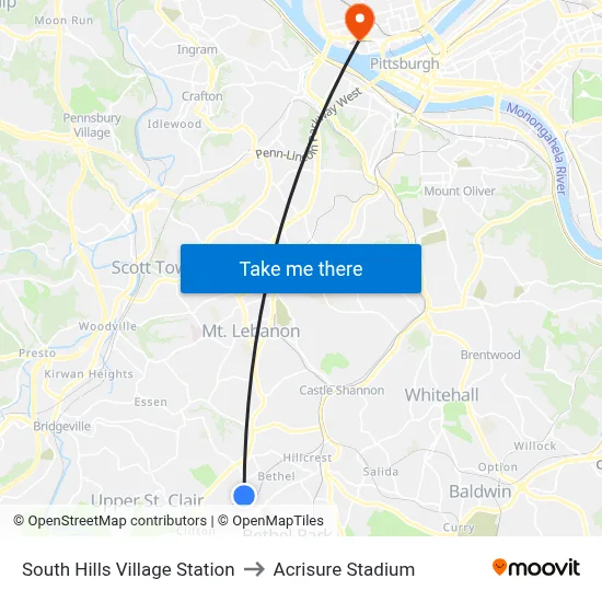 South Hills Village Station to Acrisure Stadium map