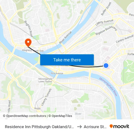 Residence Inn Pittsburgh Oakland/University Place to Acrisure Stadium map