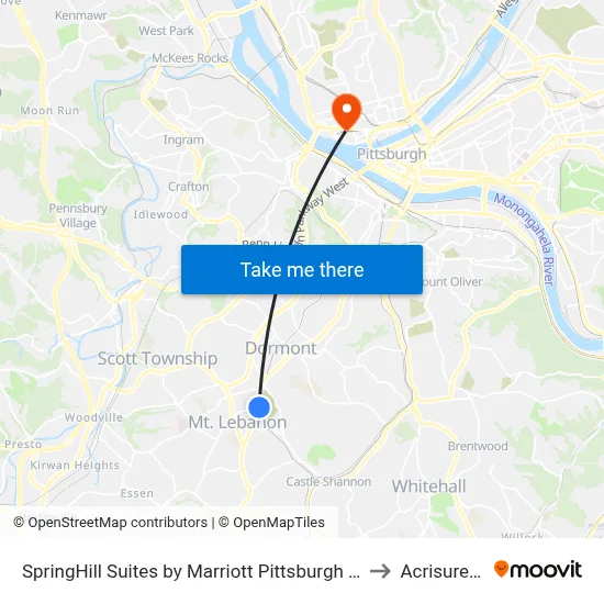SpringHill Suites by Marriott Pittsburgh Mt. Lebanon, Mount Lebanon to Acrisure Stadium map