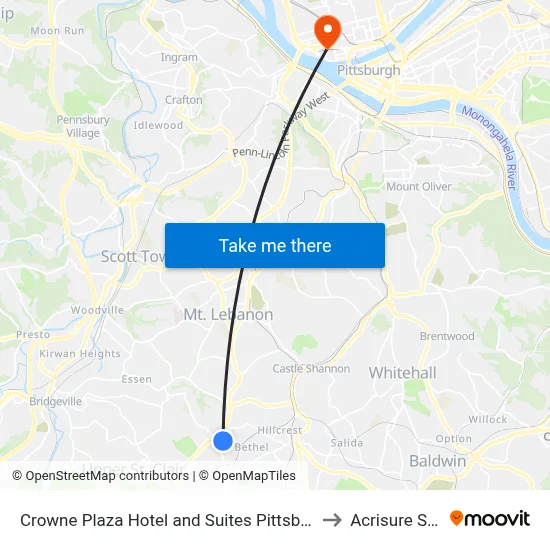 Crowne Plaza Hotel and Suites Pittsburgh South by IHG to Acrisure Stadium map