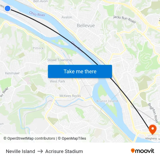 Neville Island to Acrisure Stadium map