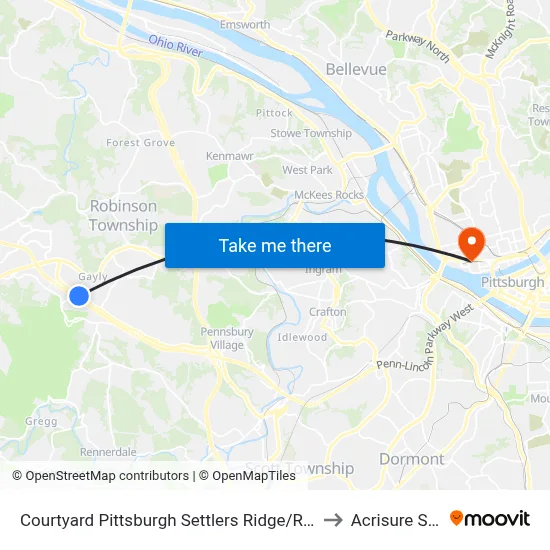 Courtyard Pittsburgh Settlers Ridge/Robinson Township to Acrisure Stadium map