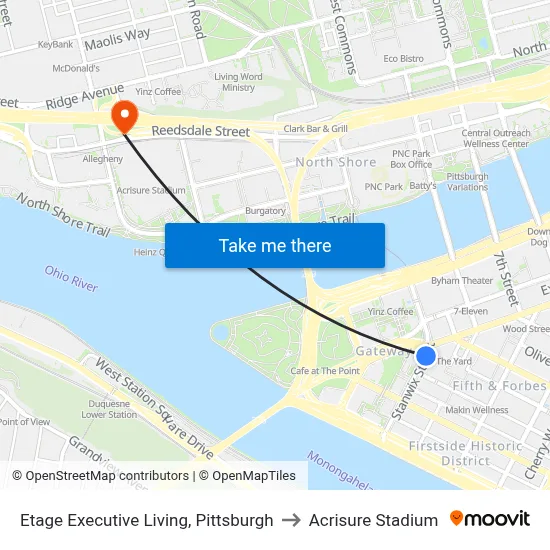 Etage Executive Living, Pittsburgh to Acrisure Stadium map