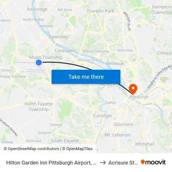 Hilton Garden Inn Pittsburgh Airport, Moon Township to Acrisure Stadium map