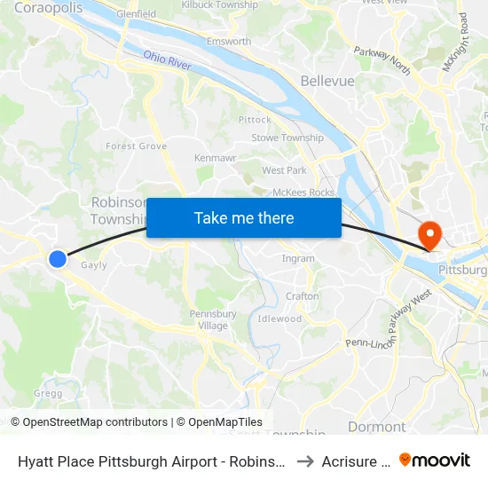 Hyatt Place Pittsburgh Airport - Robinson Mall, Robinson Township to Acrisure Stadium map