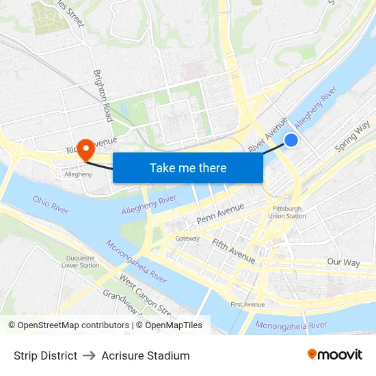 Strip District to Acrisure Stadium map