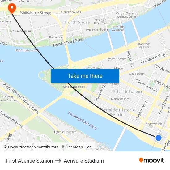First Avenue Station to Acrisure Stadium map