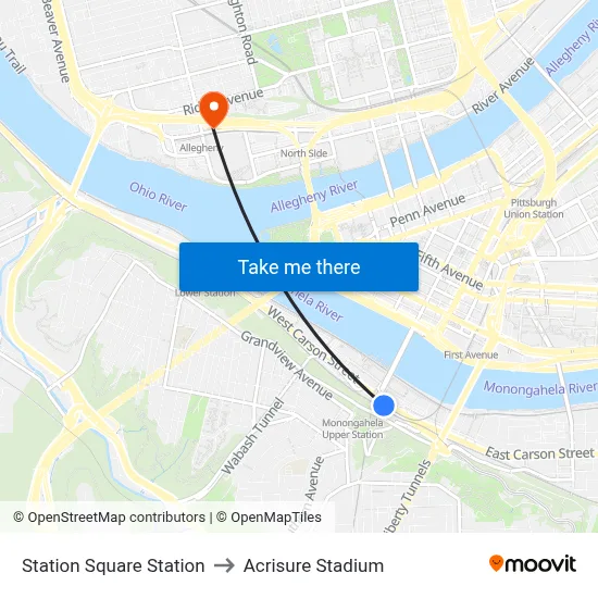 Station Square Station to Acrisure Stadium map