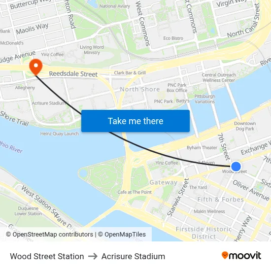 Wood Street Station to Acrisure Stadium map