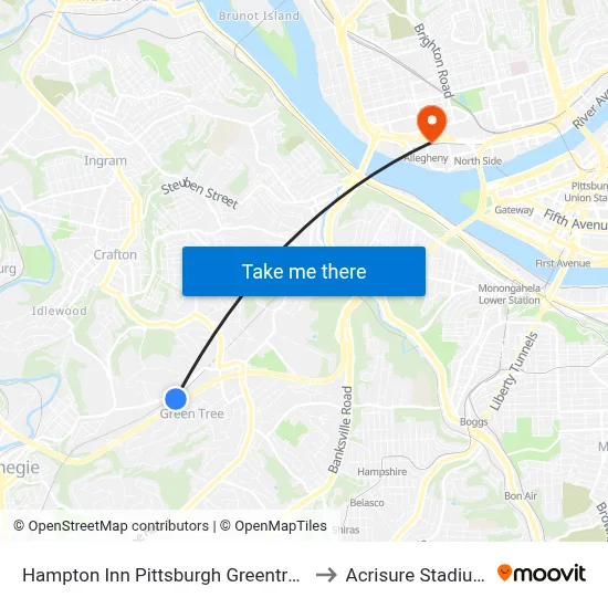 Hampton Inn Pittsburgh Greentree to Acrisure Stadium map
