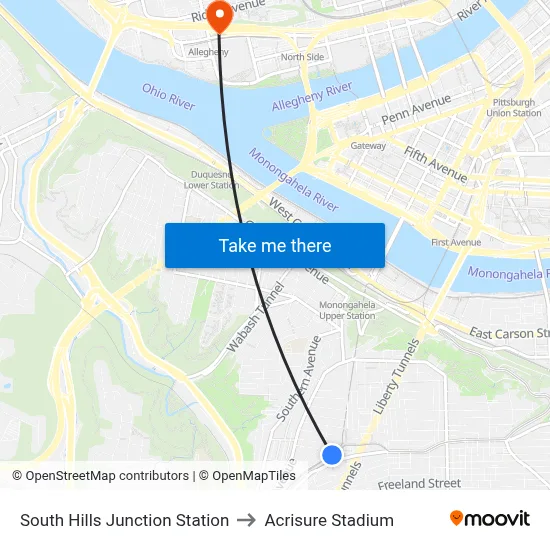 South Hills Junction Station to Acrisure Stadium map