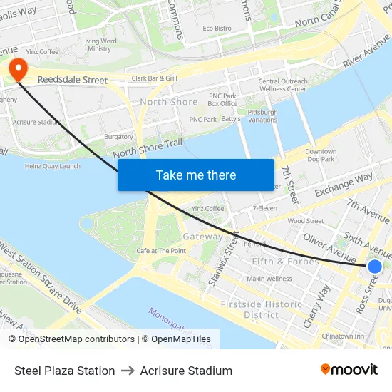 Steel Plaza Station to Acrisure Stadium map