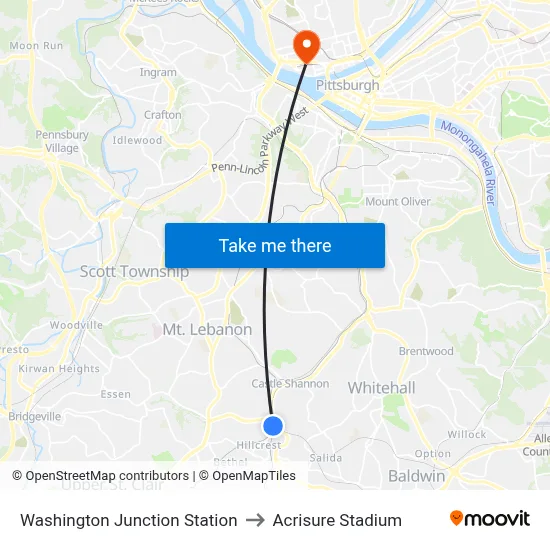 Washington Junction Station to Acrisure Stadium map