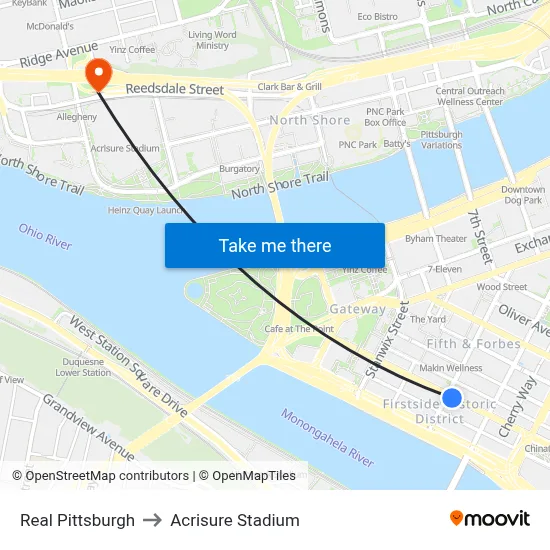 Real Pittsburgh to Acrisure Stadium map
