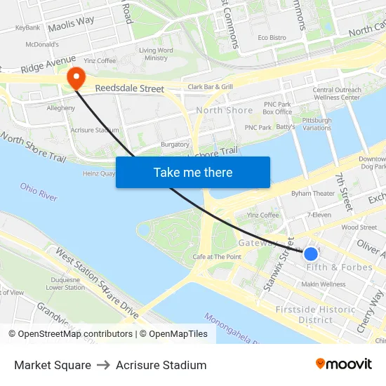 Market Square to Acrisure Stadium map