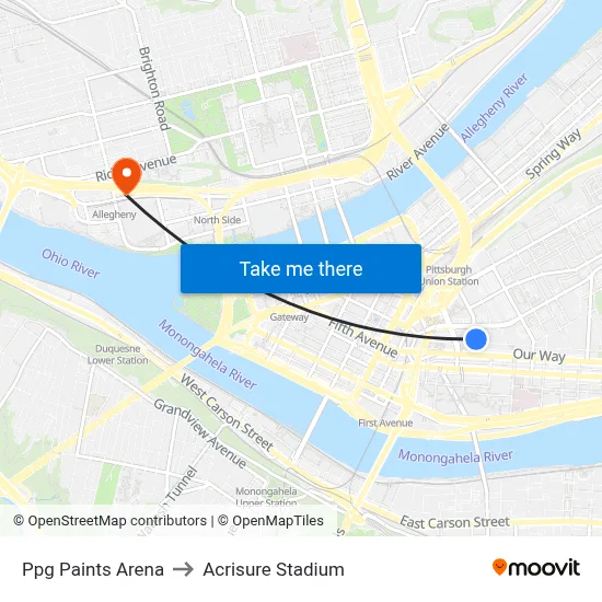Ppg Paints Arena to Acrisure Stadium map
