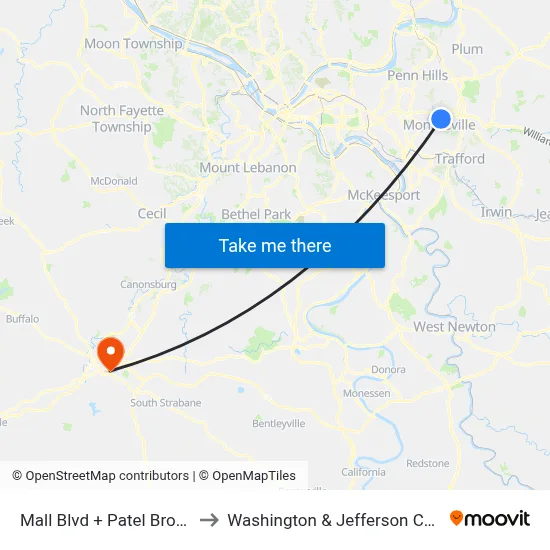 Mall Blvd + Patel Brothers to Washington & Jefferson College map