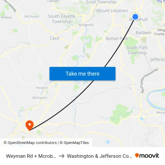 Weyman Rd + Mcroberts to Washington & Jefferson College map