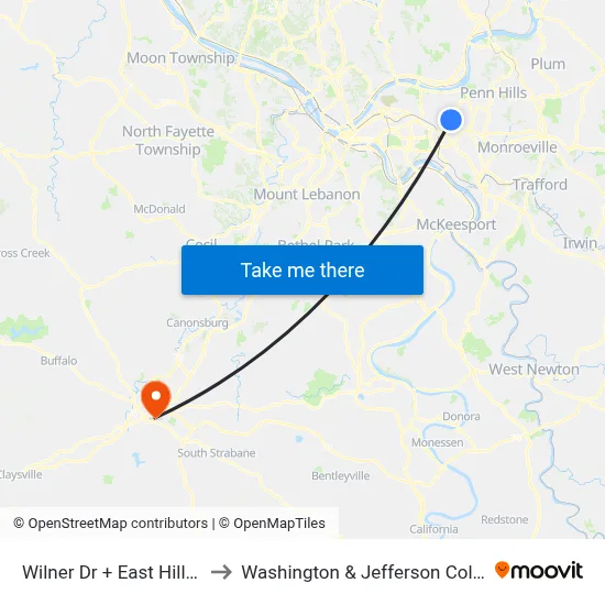 Wilner Dr + East Hills Dr to Washington & Jefferson College map
