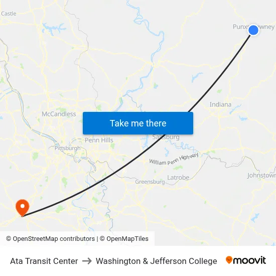 Ata Transit Center to Washington & Jefferson College map