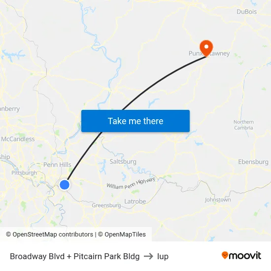 Broadway Blvd + Pitcairn Park Bldg to Iup map