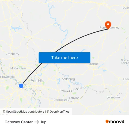 Gateway Center to Iup map