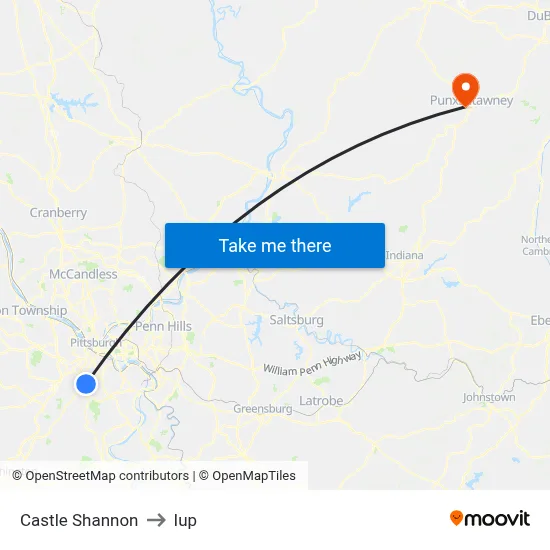 Castle Shannon to Iup map