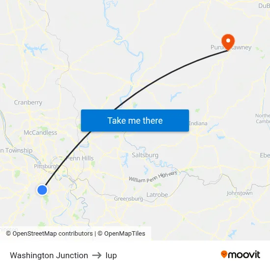 Washington Junction to Iup map