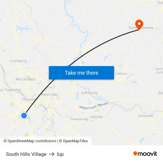 South Hills Village to Iup map